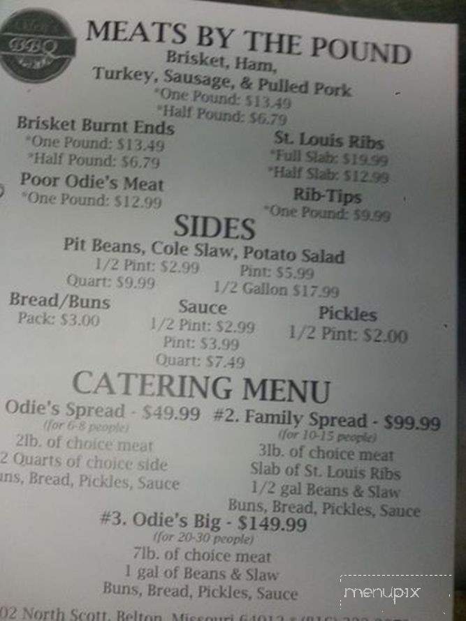 Oden's Family BBQ - Belton, MO menu_pic