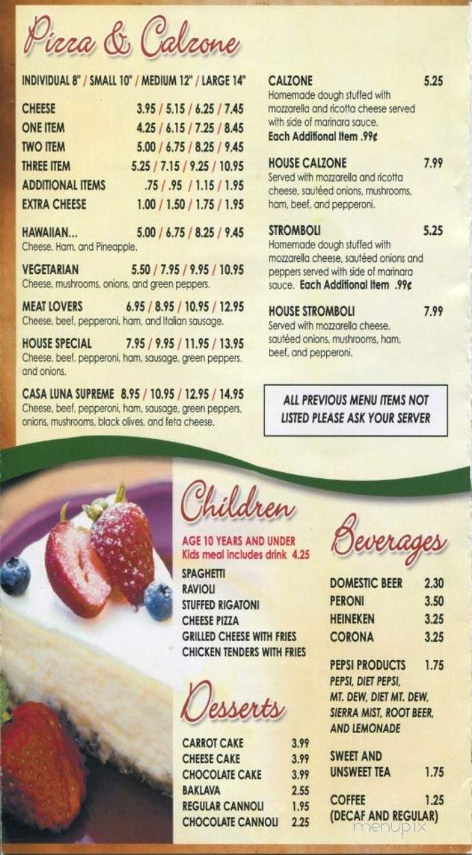 Casa Luna - Sparta, TN menu_pic