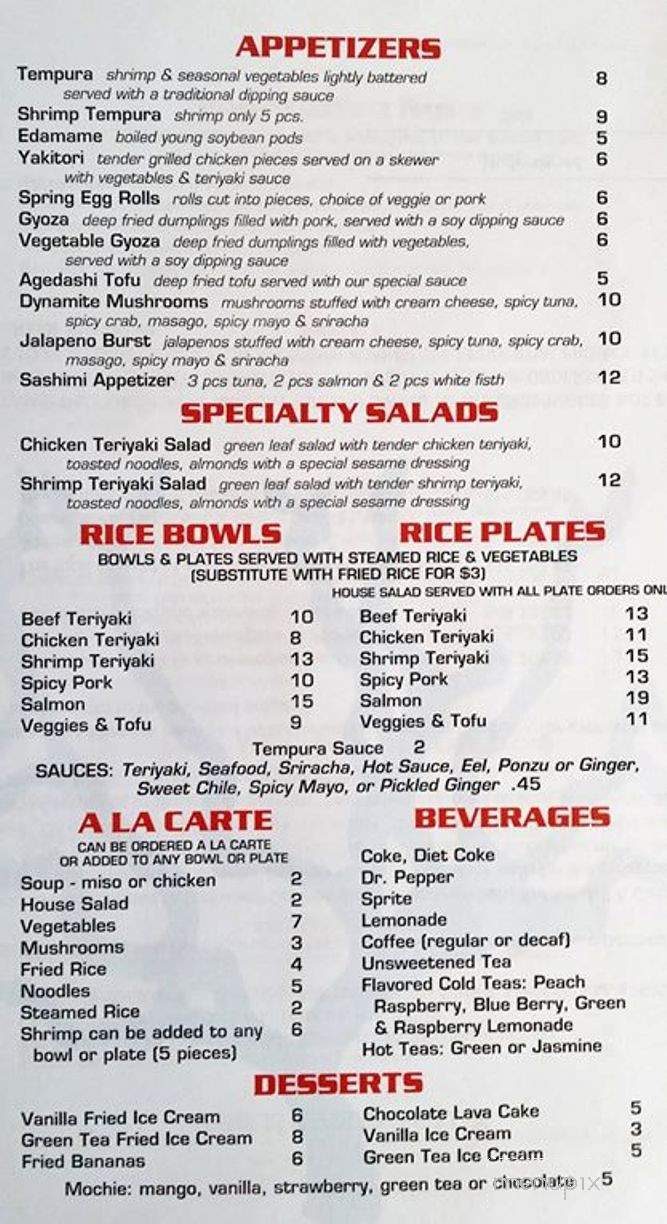 Jo Ji's Sushi & Teppan Grill - Espanola, NM menu_pic