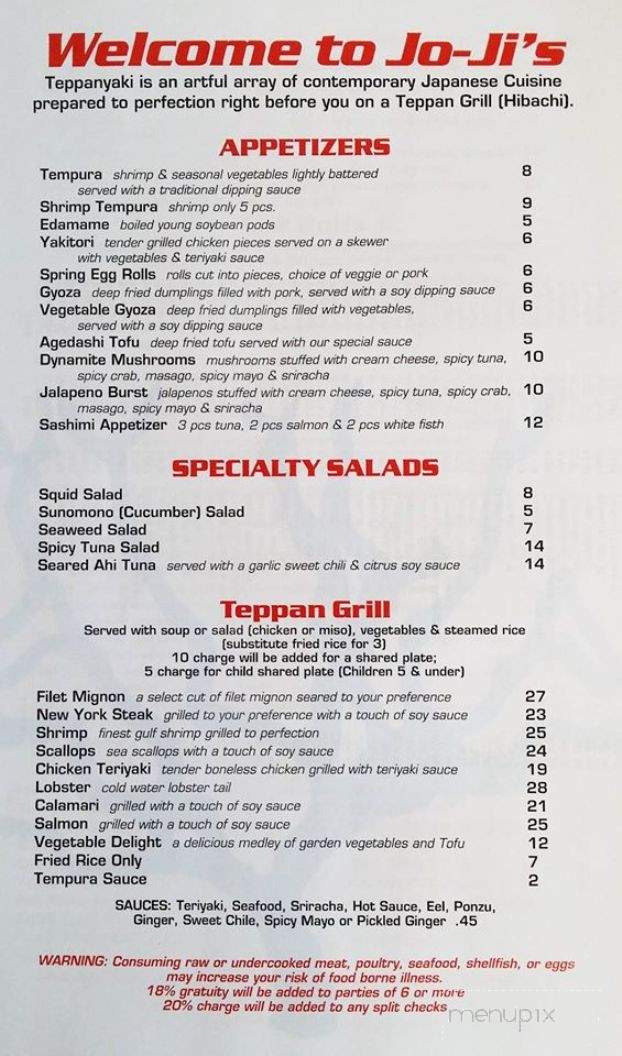 Jo Ji's Sushi & Teppan Grill - Espanola, NM menu_pic