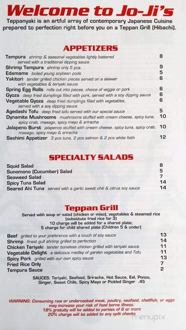 Jo Ji's Sushi & Teppan Grill - Espanola, NM menu_pic