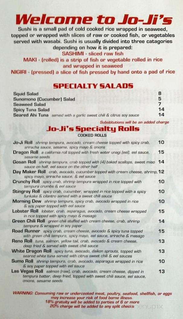 Jo Ji's Sushi & Teppan Grill - Espanola, NM menu_pic