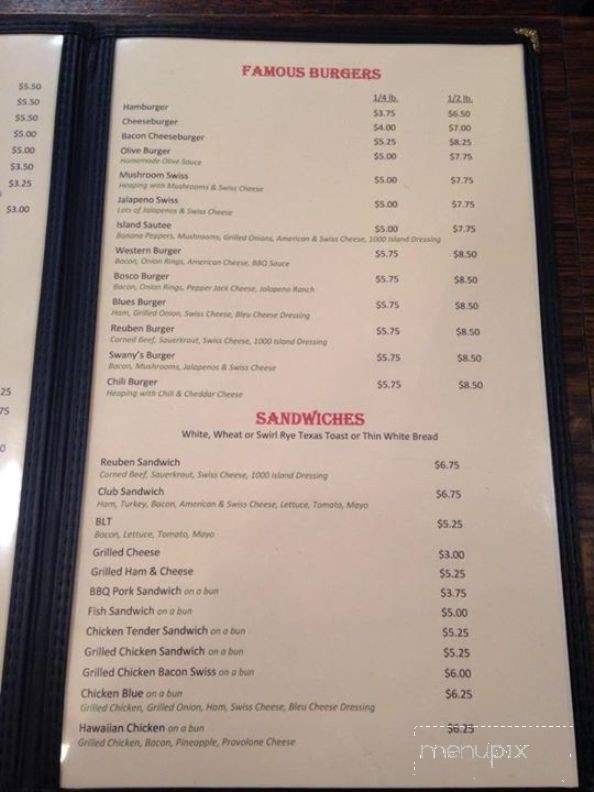 Swany's Pub & Grub - St Johns, MI menu_pic