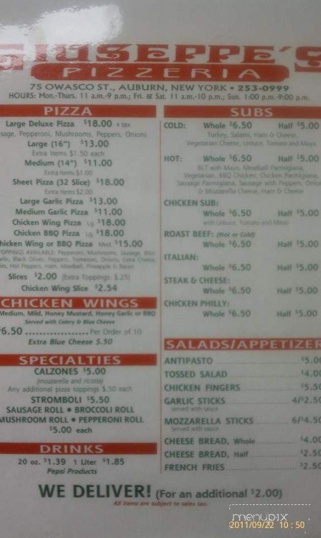 Giuseppe's Pizza - Auburn, NY menu_pic