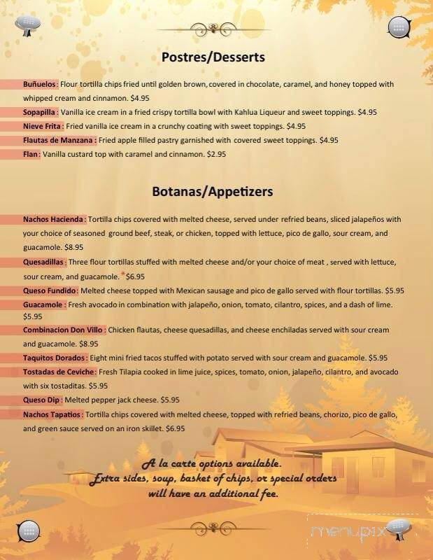 Hacienda Don Villo - Channahon, IL menu_pic