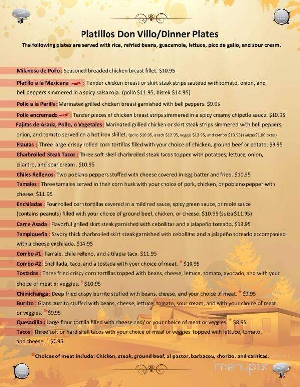 Hacienda Don Villo - Channahon, IL menu_pic