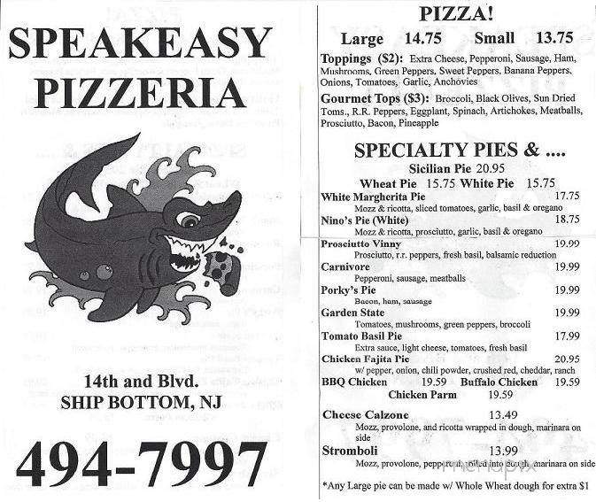 Speakeasy Pizzeria & Restaurant - Ship Bottom, NJ menu_pic