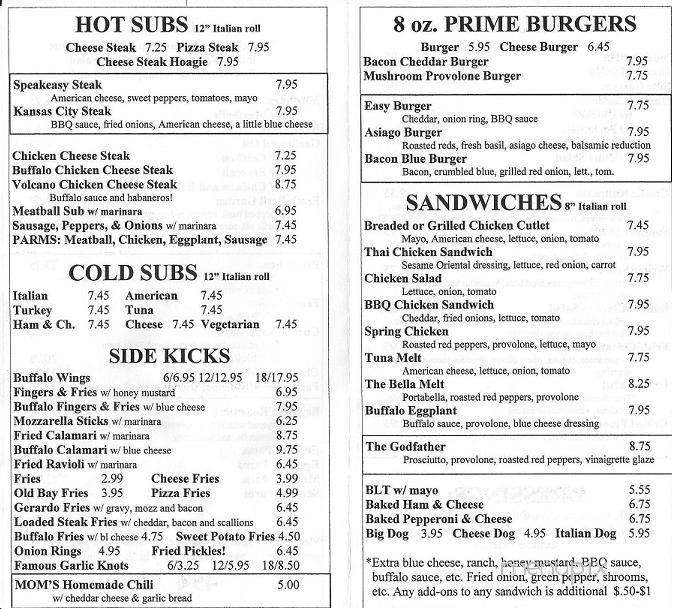 Speakeasy Pizzeria & Restaurant - Ship Bottom, NJ menu_pic
