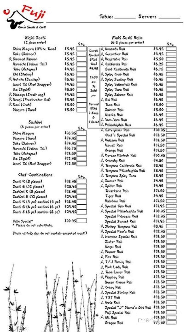 Fuji Kim's Sushi & Grill - Texarkana, TX menu_pic