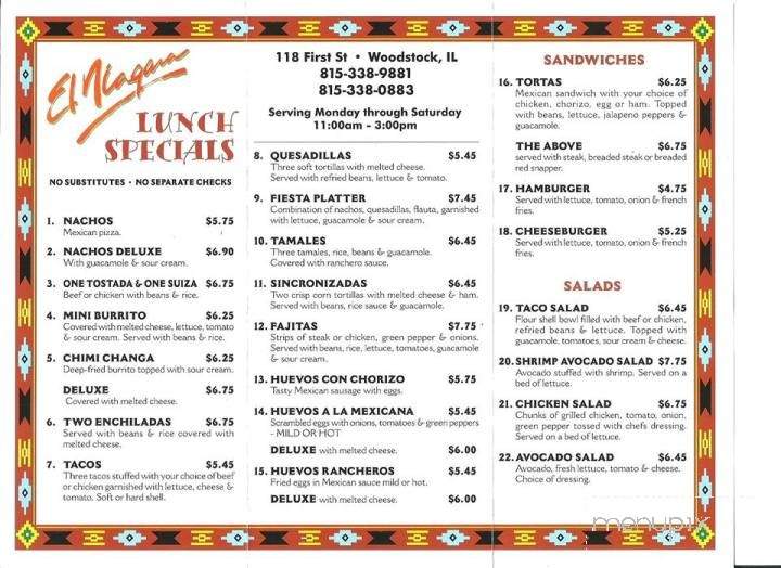 El Niagara - Woodstock, IL menu_pic