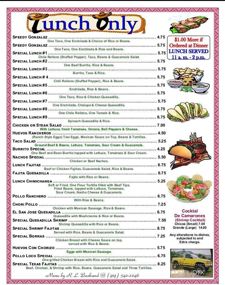 El Mazatlan - Clinton, NC menu_pic