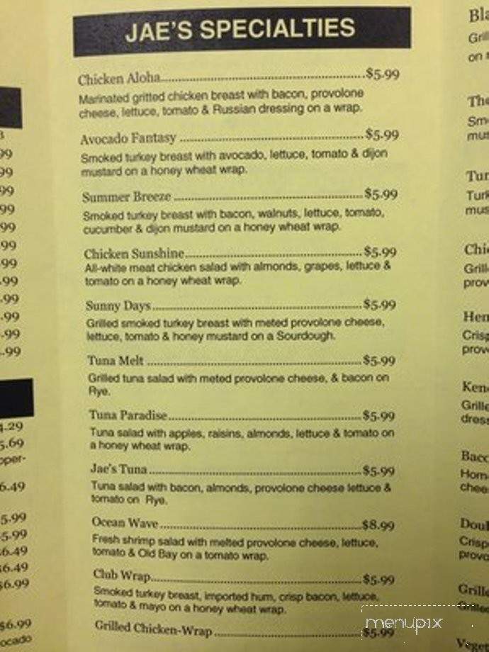 Jae's Deli - Columbia, MD menu_pic