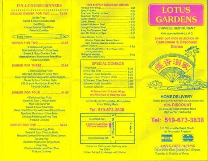 Lotus Garden Restaurant - London, ON menu_pic
