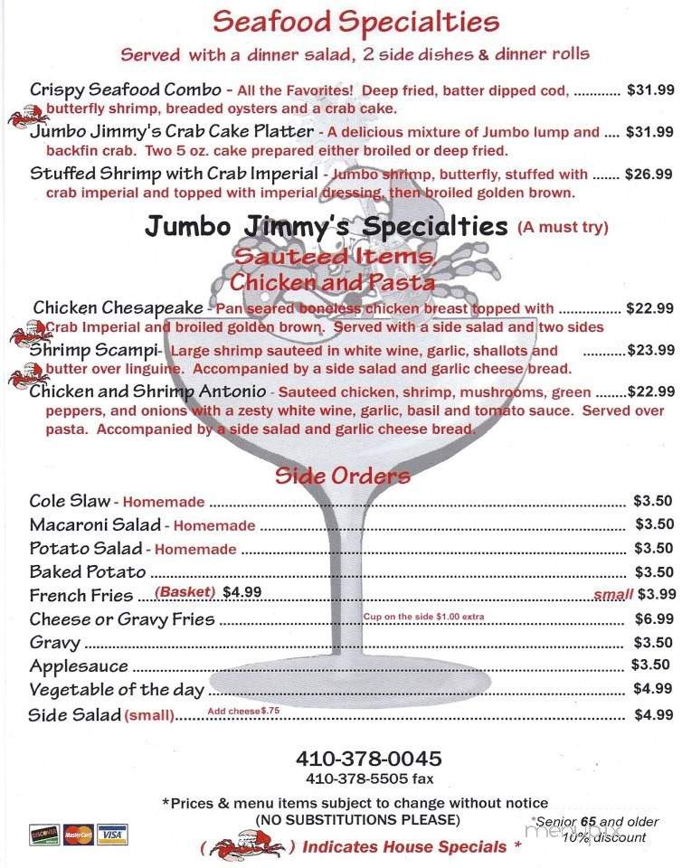 Jumbo Jimmy's Crab Shack - Port Deposit, MD menu_pic