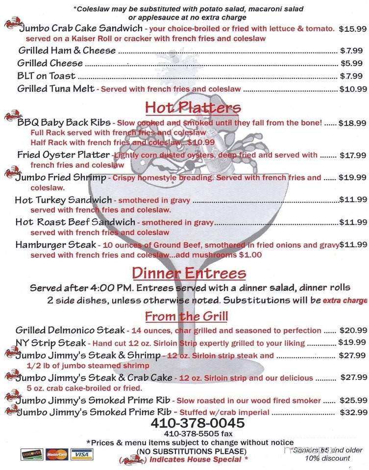 Jumbo Jimmy's Crab Shack - Port Deposit, MD menu_pic