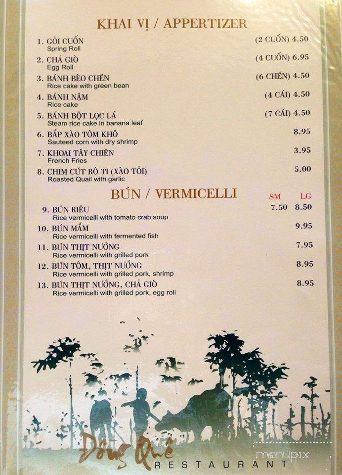 Dong Que Restaurant - San Jose, CA menu_pic