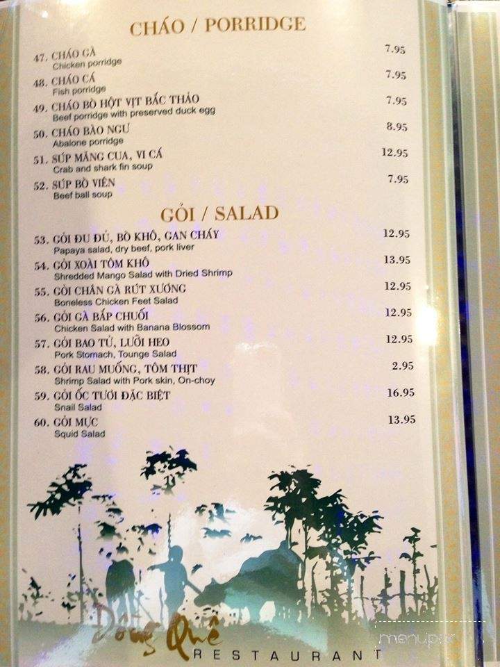 Dong Que Restaurant - San Jose, CA menu_pic