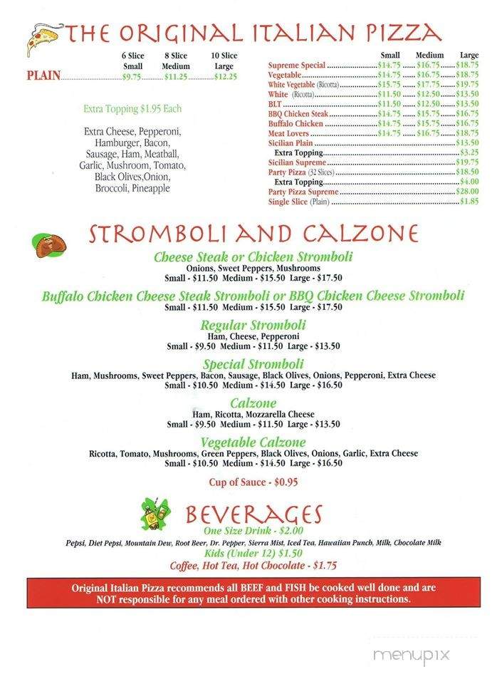 Original Italian Pizza - Millville, PA menu_pic