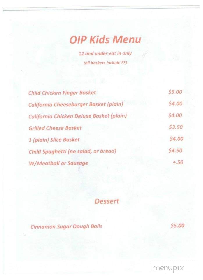Original Italian Pizza - Millville, PA menu_pic