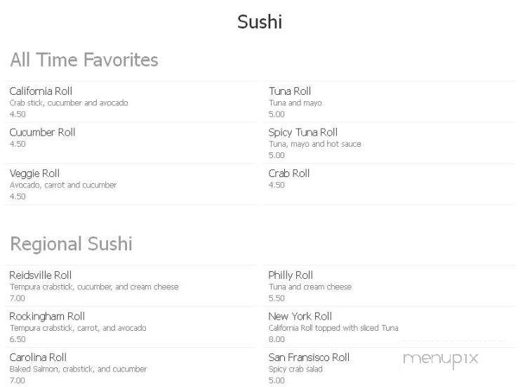 Taste Of Japan - Reidsville, NC menu_pic