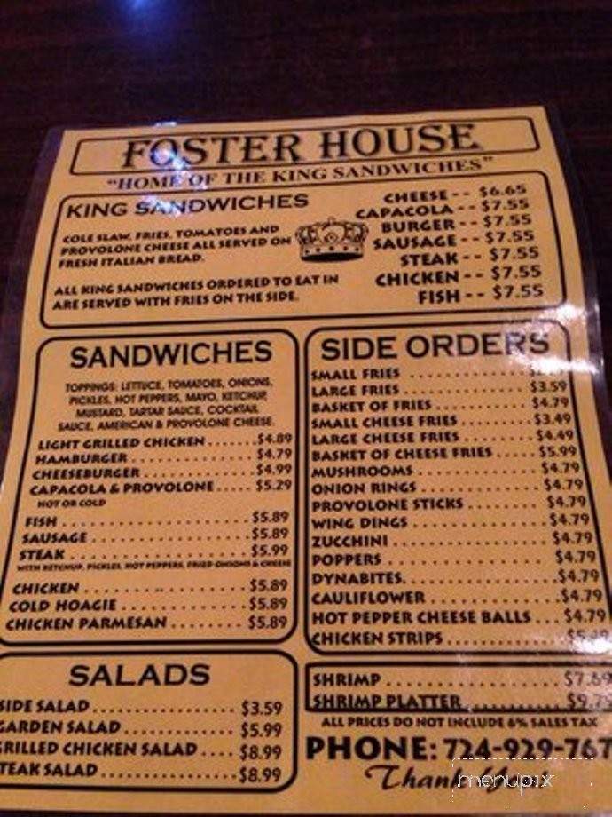 Foster House - Belle Vernon, PA menu_pic