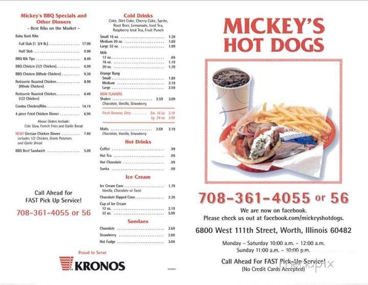 Mickey's Hot Dogs - Worth, IL menu_pic