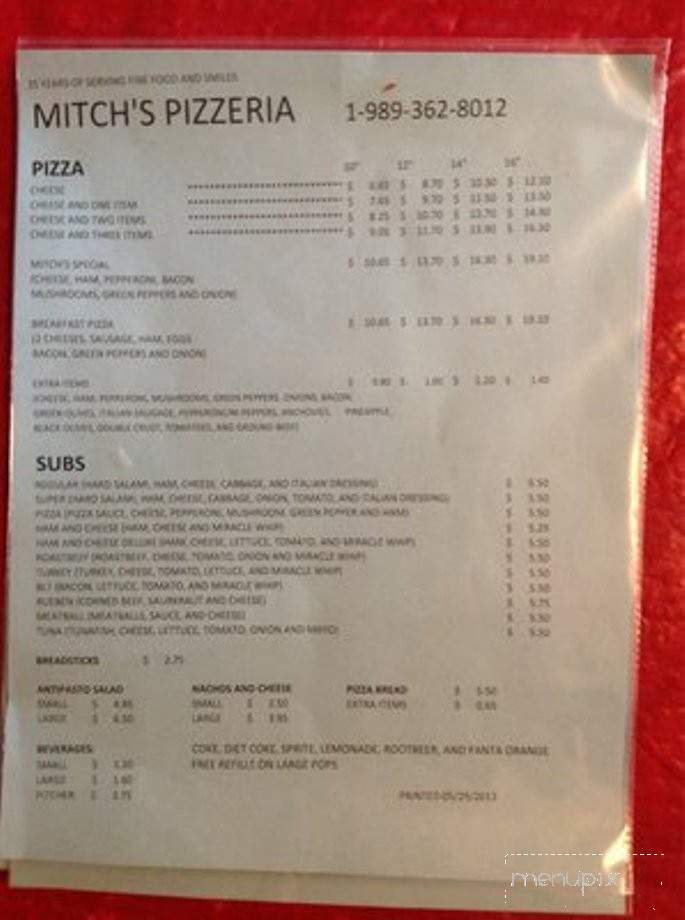 Mitch's Pizzeria - Tawas City, MI menu_pic