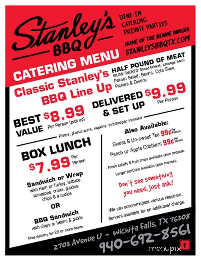 Stanley's bbq discount menu