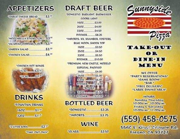Sunnyside Pizza - Fresno, CA menu_pic