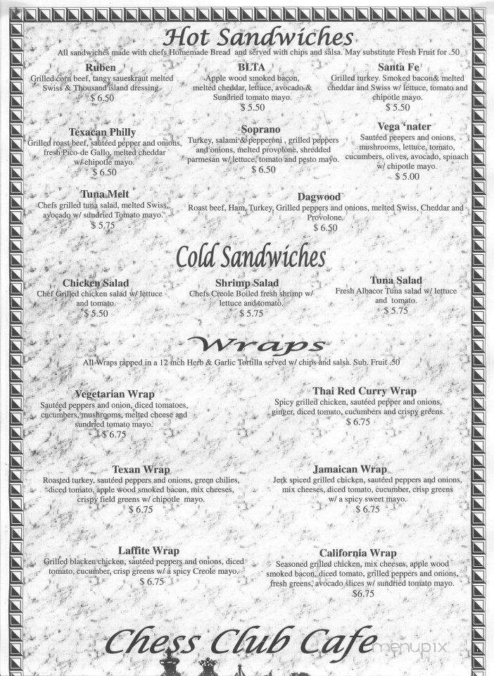Chess Club Cafe - Blanco, TX menu_pic