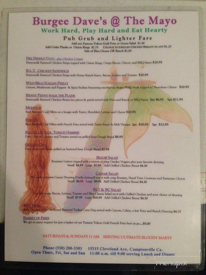 Burgee Daves At The Mayo - Camptonville, CA menu_pic