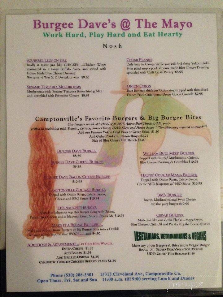 Burgee Daves At The Mayo - Camptonville, CA menu_pic