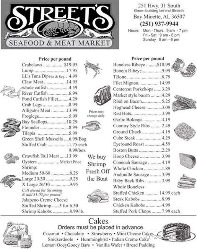 Street's Seafood - Bay Minette, AL menu_pic
