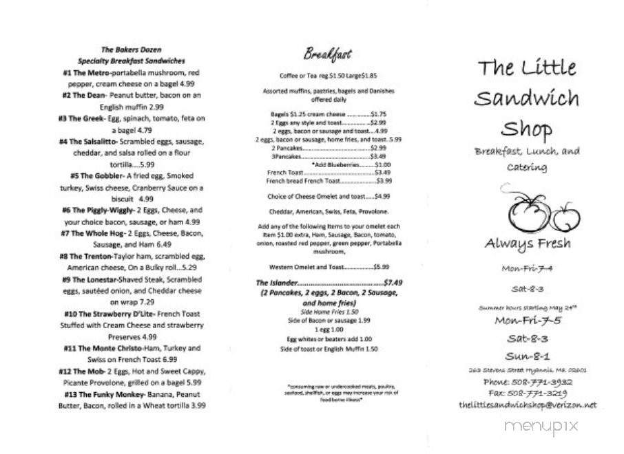 Little Sandwich Shop - Hyannis, MA menu_pic