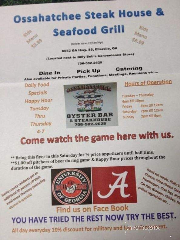 Ossahatchee Oyster Bar - Ellerslie, GA menu_pic