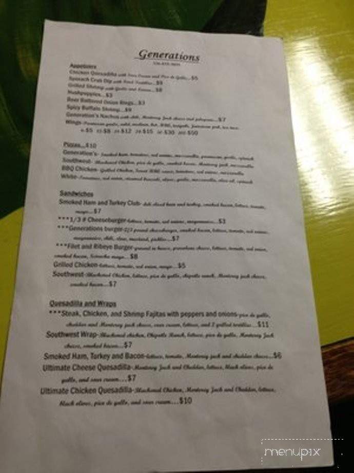 Generations - Jonesville, NC menu_pic