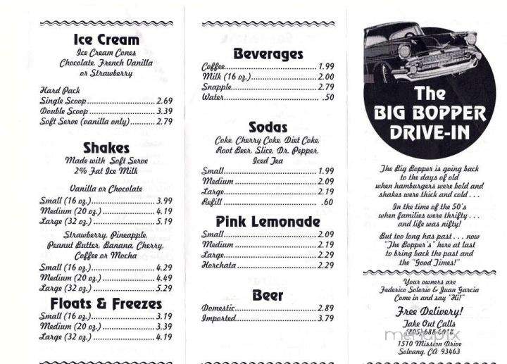 Big Bopper Drive-In - Solvang, CA menu_pic
