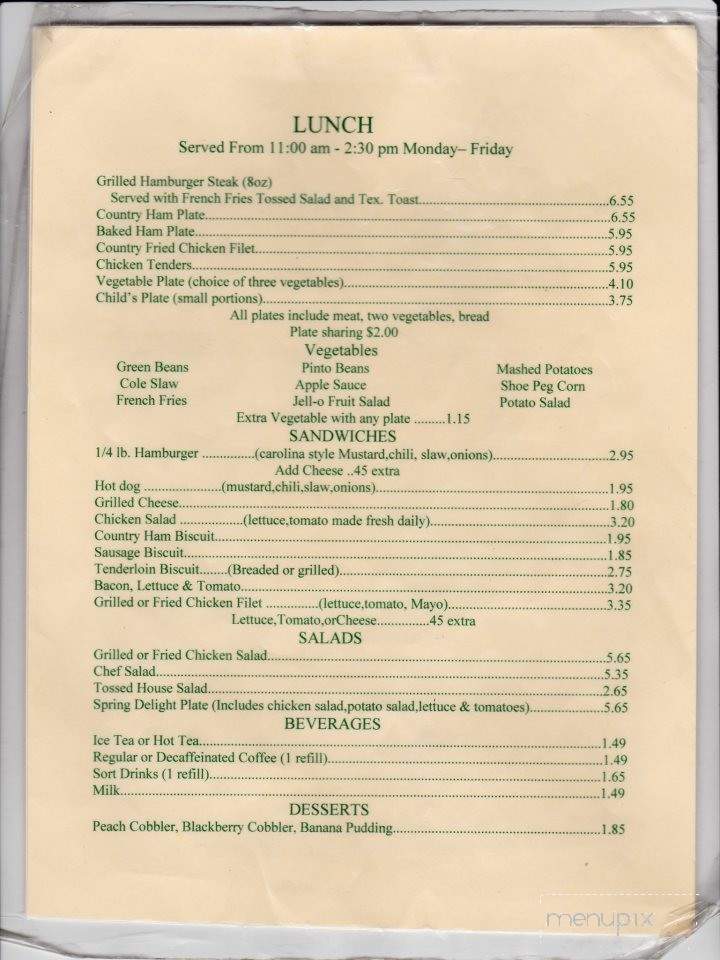 Spring Valley Restaurant - Greensboro, NC menu_pic
