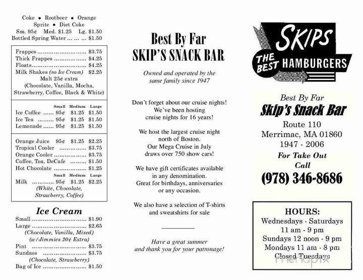 Skip's Snack Bar - Merrimac, MA menu_pic