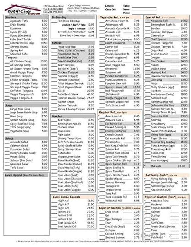 Birmingham Sushi Cafe - Birmingham, MI menu_pic
