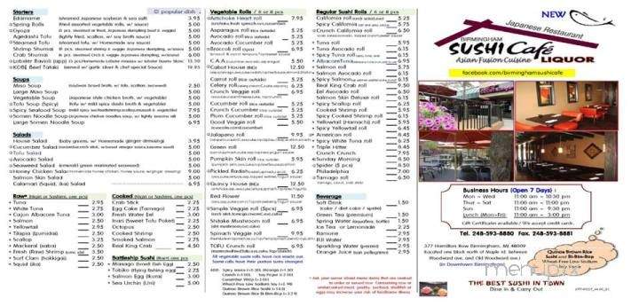Birmingham Sushi Cafe - Birmingham, MI menu_pic