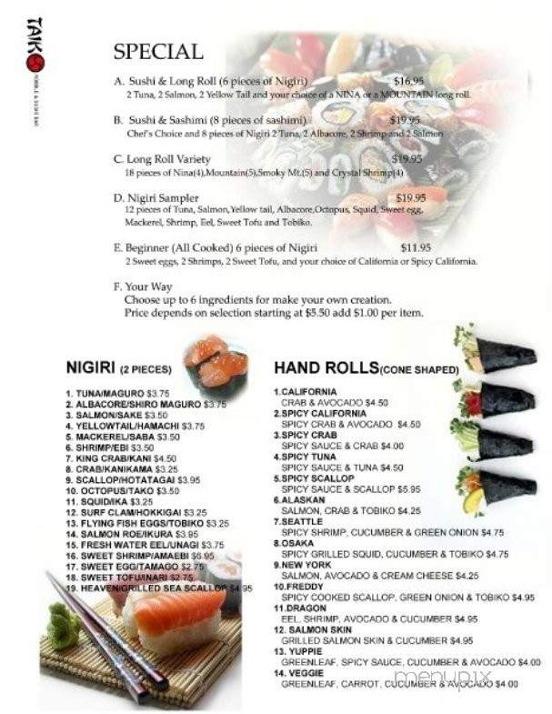 Taiko Noodles & Sushi Bar - Cookeville, TN menu_pic