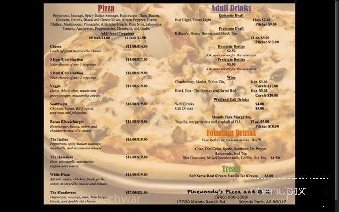 Pine Woody's Pizza & Grille - Munds Park, AZ menu_pic