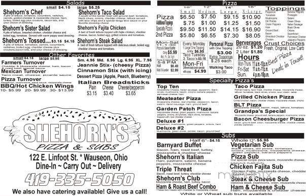 Shehorn's Pizza & Subs - Wauseon, OH menu_pic