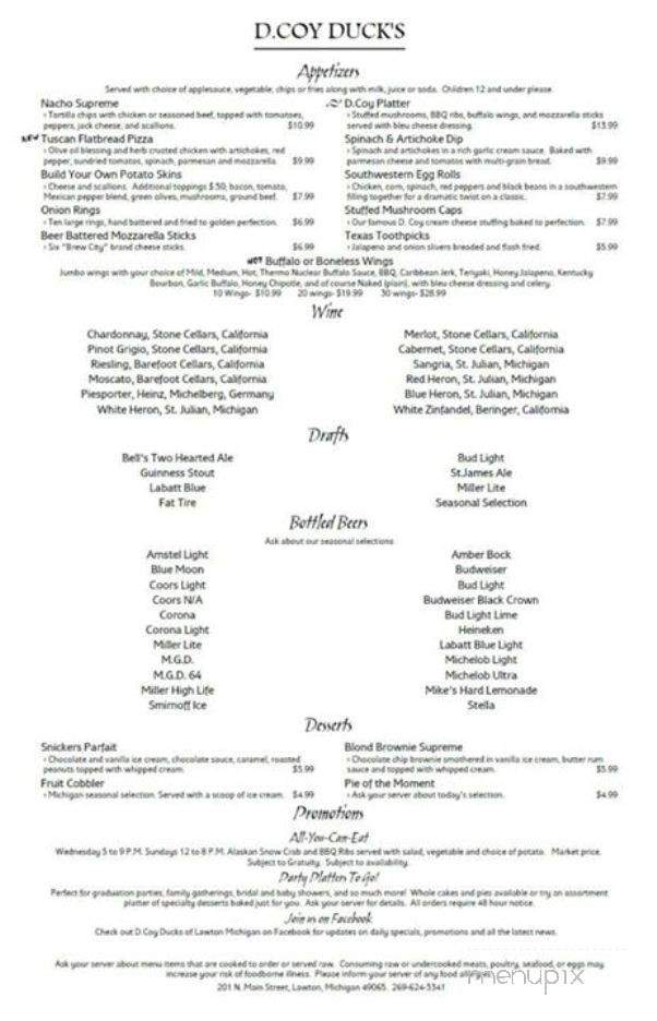 D Coy Duck's - Lawton, MI menu_pic