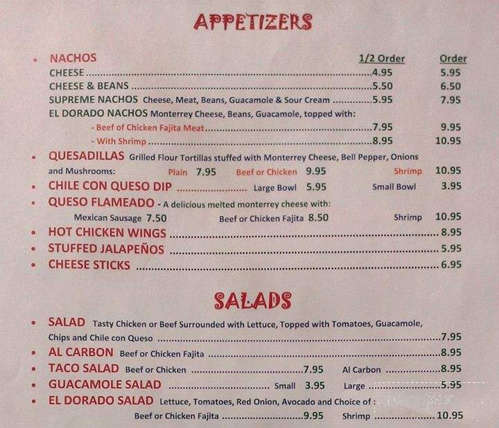Eldorado Mexican Restaurant - Crowley, LA menu_pic