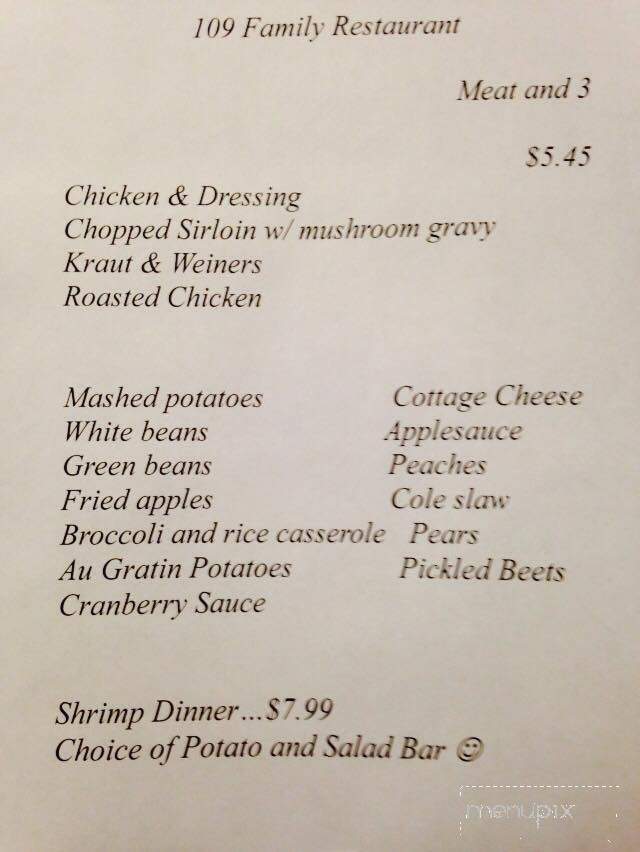 109 Family Restaurant - Portland, TN menu_pic
