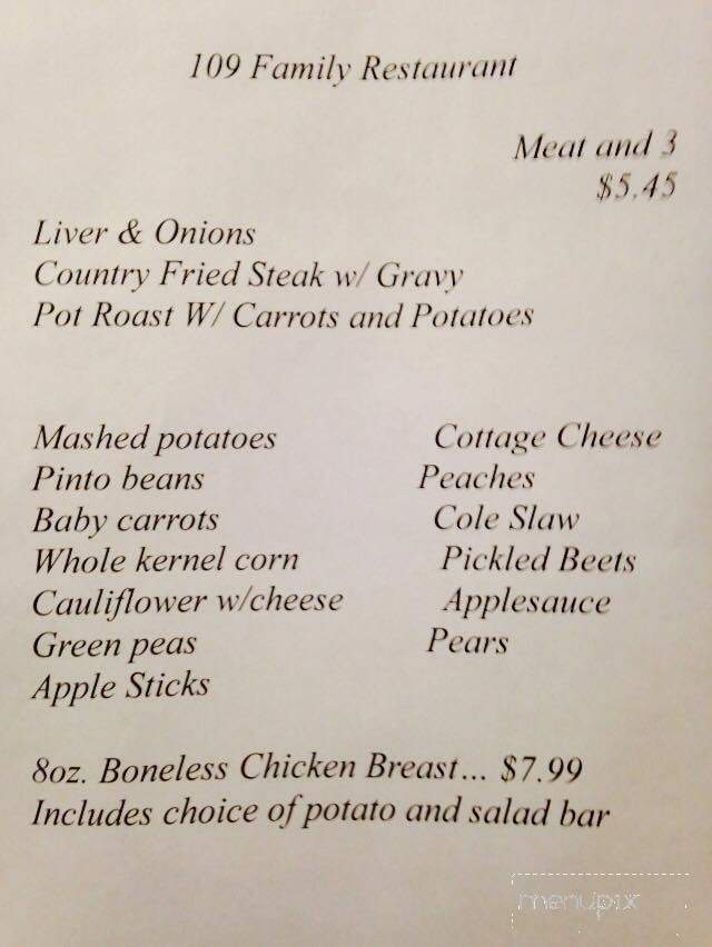 109 Family Restaurant - Portland, TN menu_pic