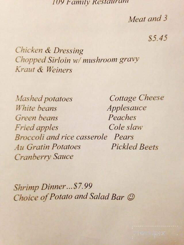 109 Family Restaurant - Portland, TN menu_pic