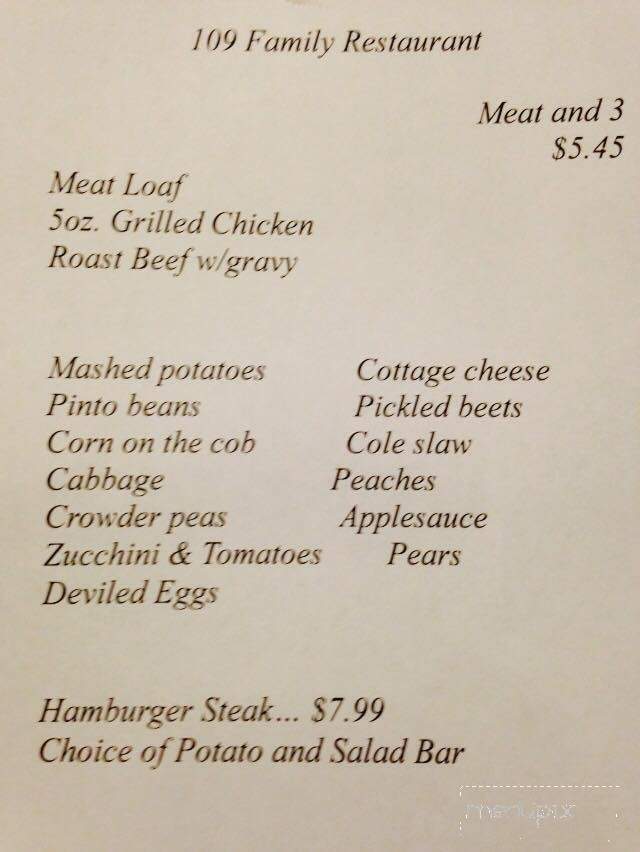 109 Family Restaurant - Portland, TN menu_pic